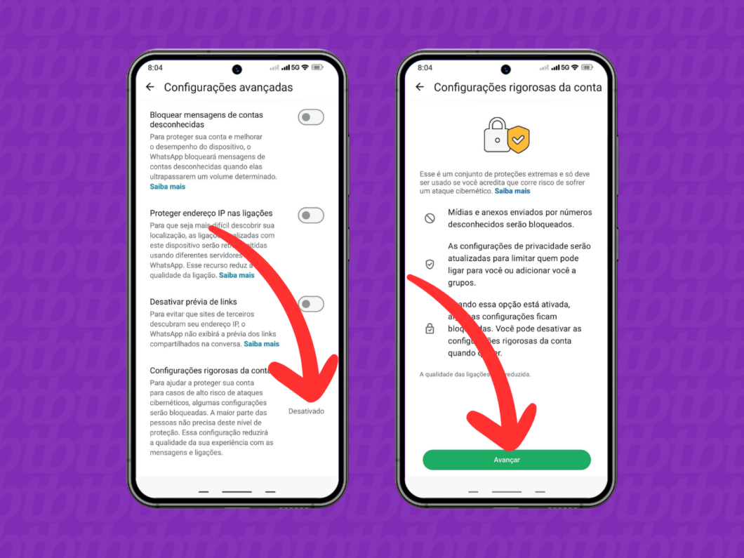 Iniciando a ferramenta de "Configurações rigorosas da conta" do WhatsApp
