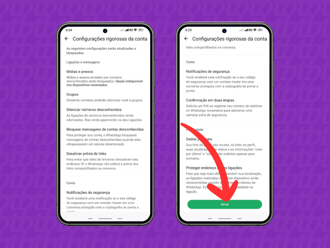 Ativando as configurações rigorosas do WhatsApp