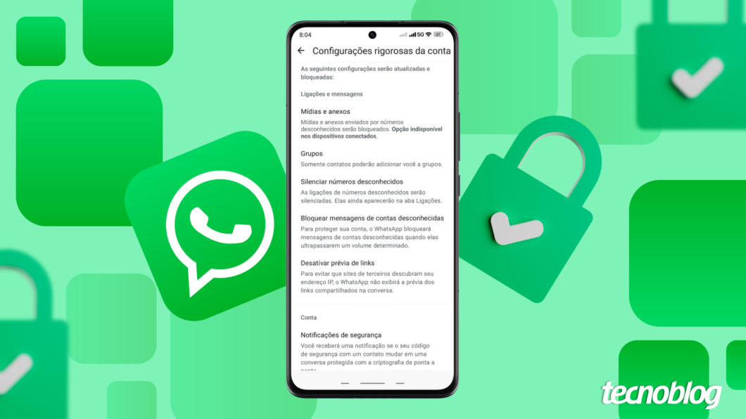 Ilustração sobre as Configurações rigorosas de conta do WhatsApp