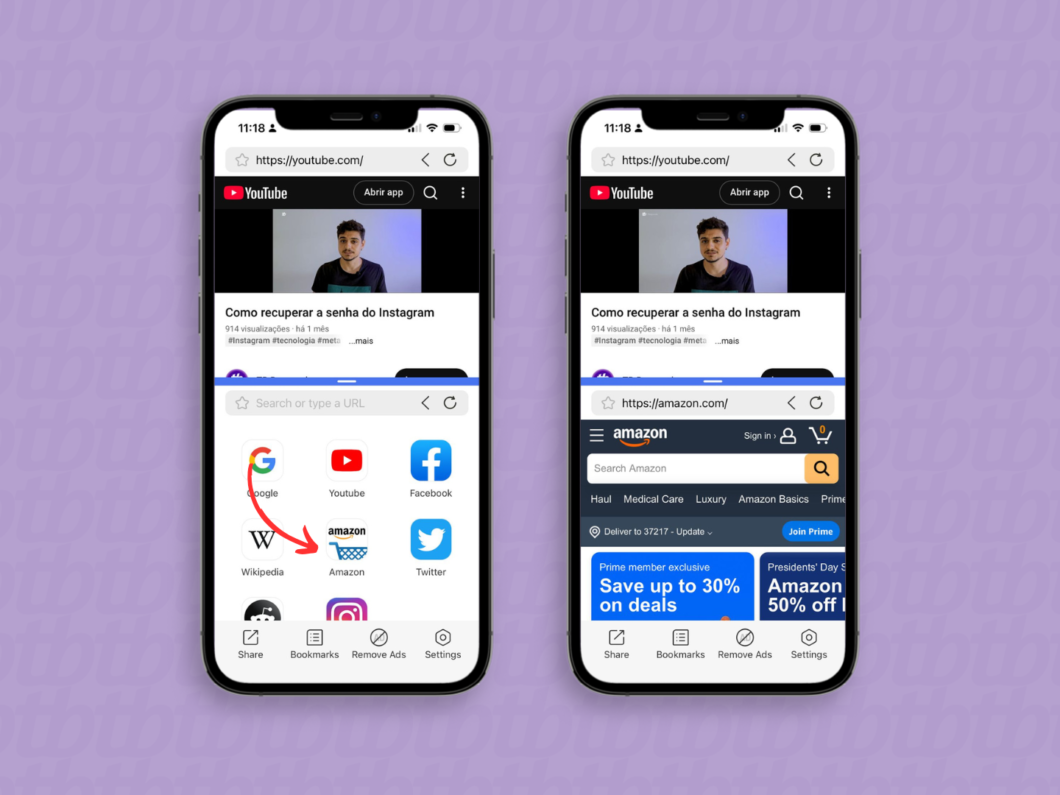 Selecionando outro app na tela dividida do iPhone
