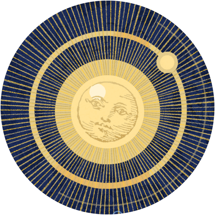 A circular illustration of the sun