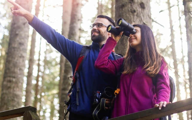 two people bird watching