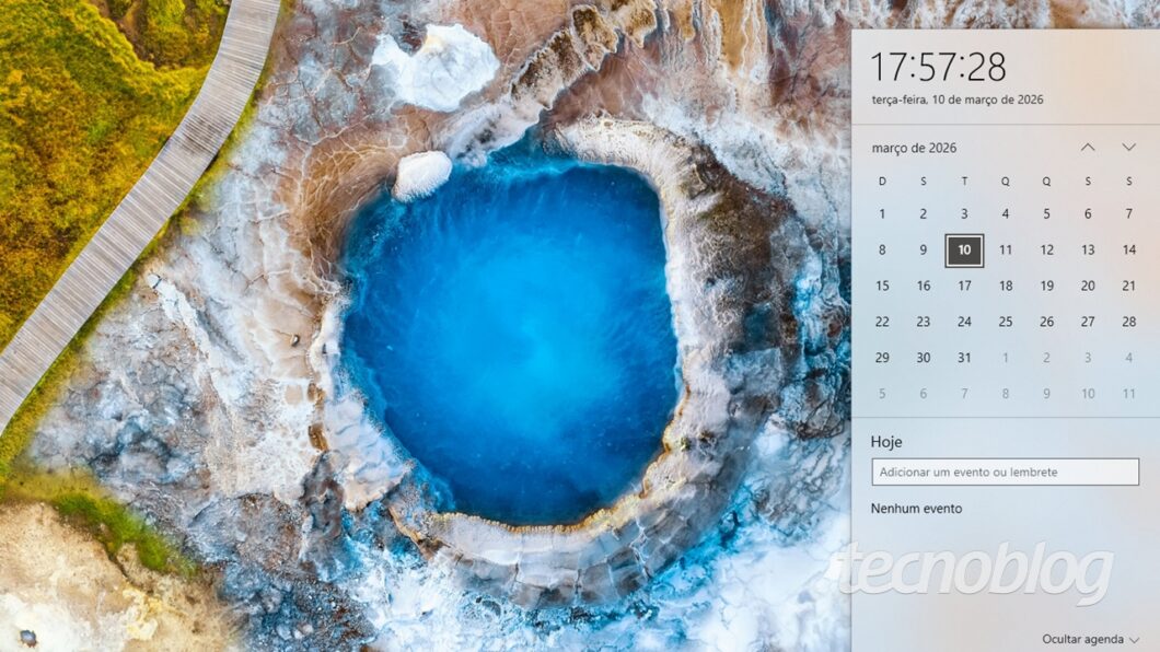 O calendário do Windows 10 permite evento