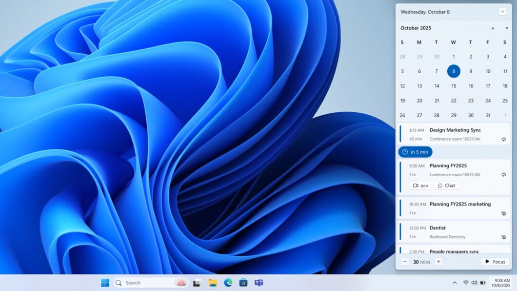 Eventos no calendário do Windows 11