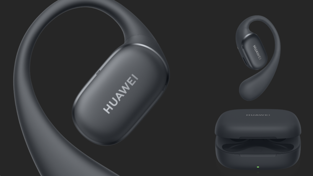 Imagem mostra design do Huawei FreeArc e estojo de carregamento