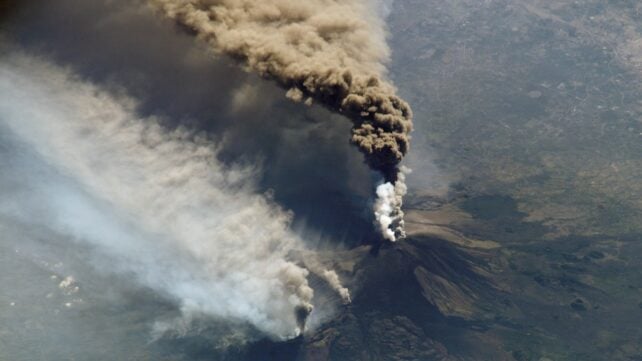 view of mount Etna erupting from ISS