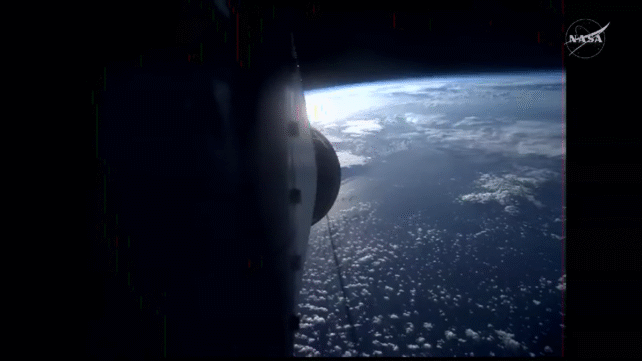 View from Artemis 2 leaving Earth 
