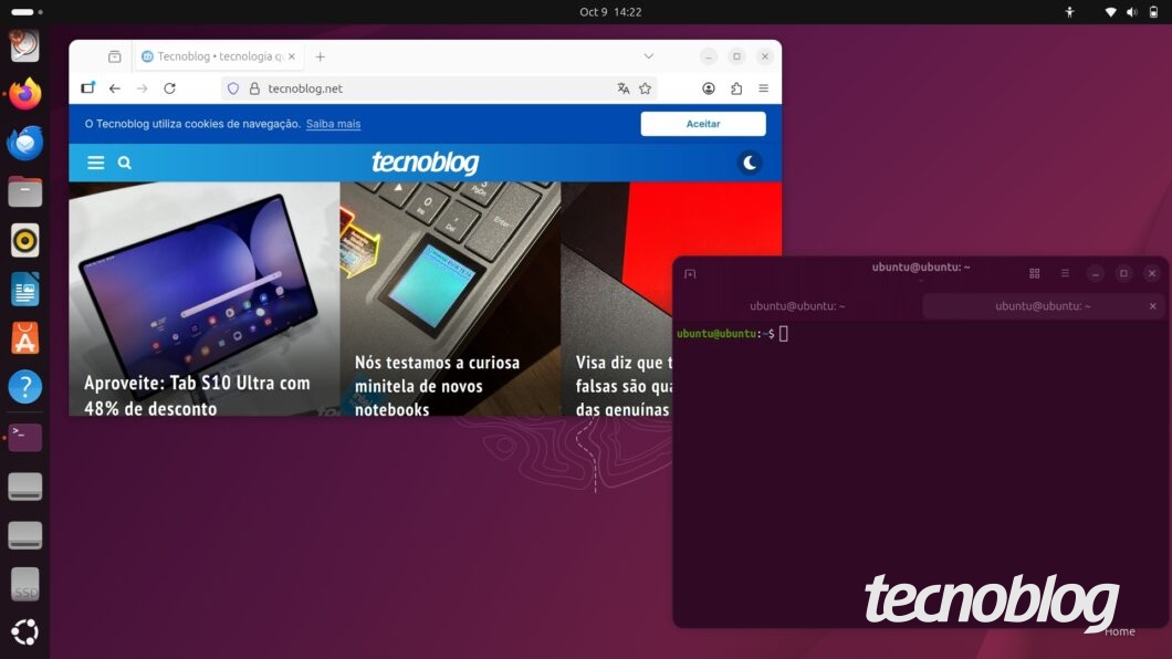 Firefox e o terminal padrão do Ubuntu 25.10