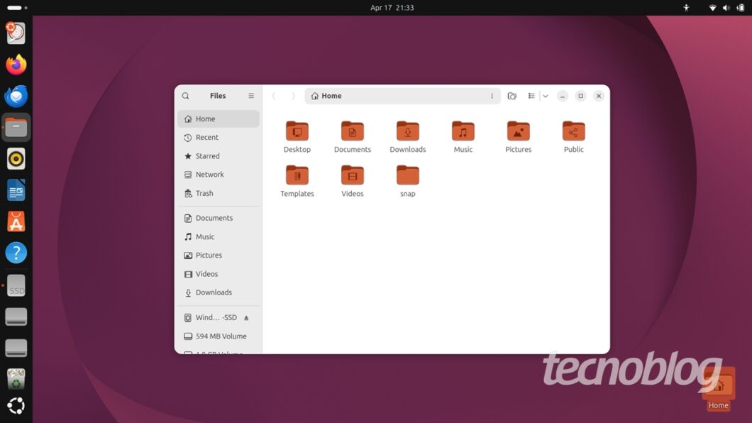 Ícones de pastas são laranjas no Ubuntu 26.04