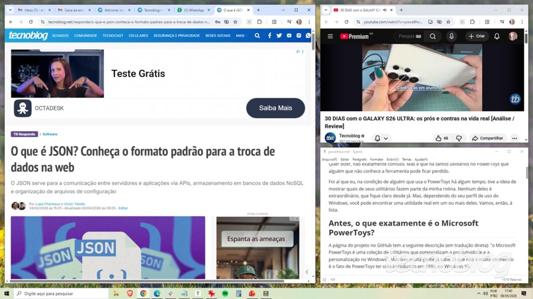 Layout de três zonas criada com o FancyZones