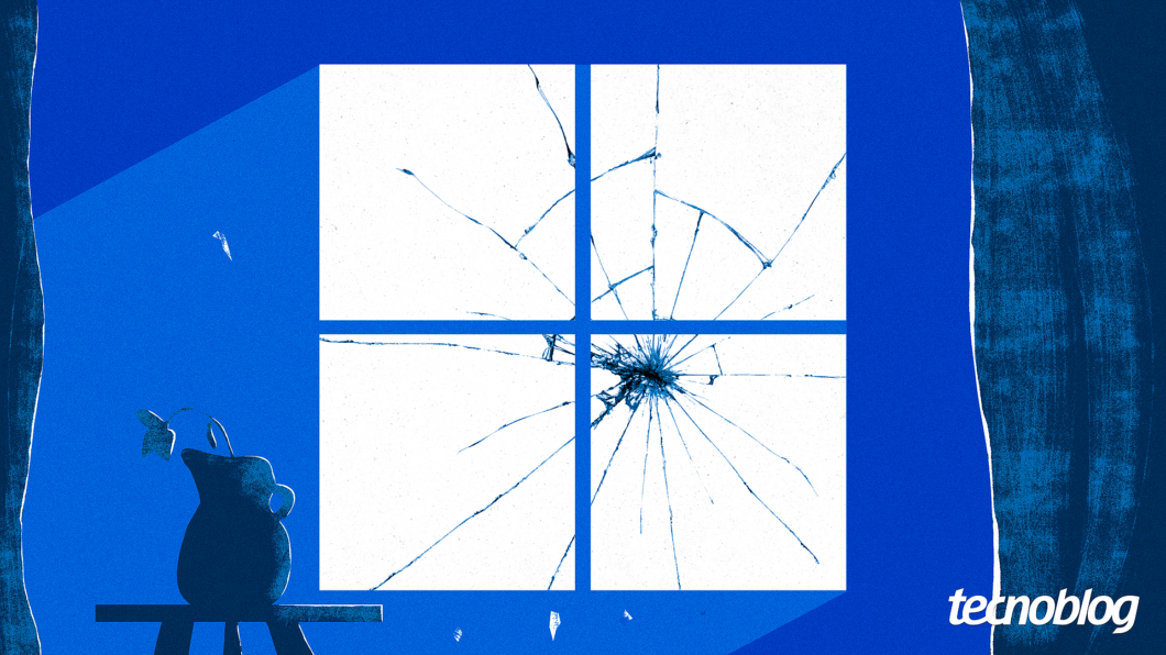 Ilustração que mostra uma janela com vidro quebrado em alusão aos problemas do Windows 11