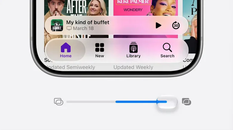 Controle deslizante do Liquid Glass no iOS 27