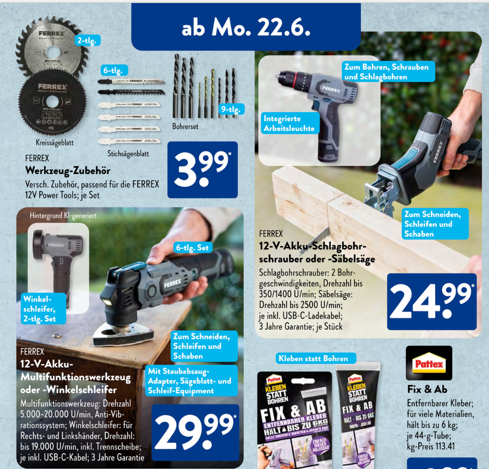 Aldi Prospekt 22.6. Werkzeug-Angebote