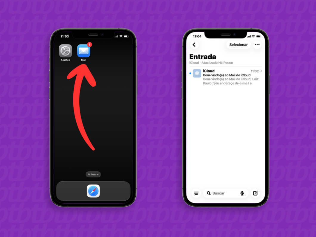 Acessando o app Mail para ver a caixa de entrada do iCloud no iPhone e no iPad