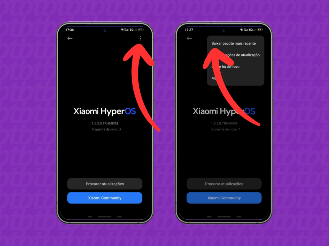 Iniciando o download do pacote mais recente do software no Xiaomi HyperOS
