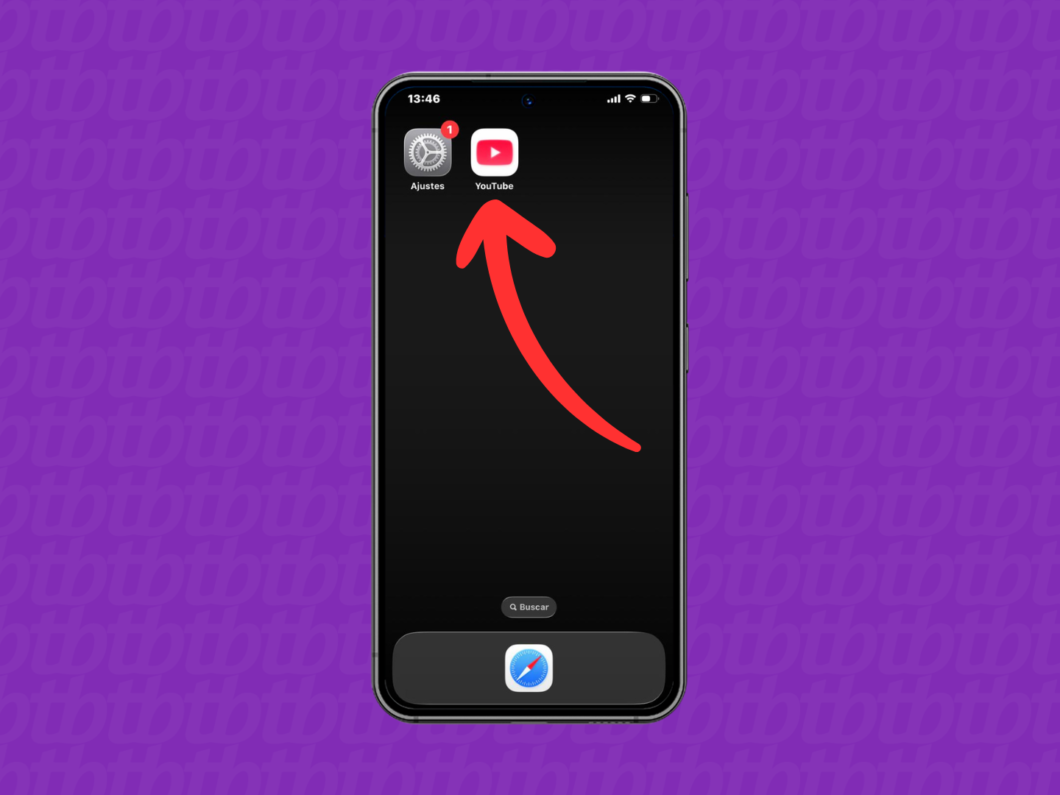 Acessando o app de streaming (YouTube) para selecionar um vídeo para transmissão via AirPlay
