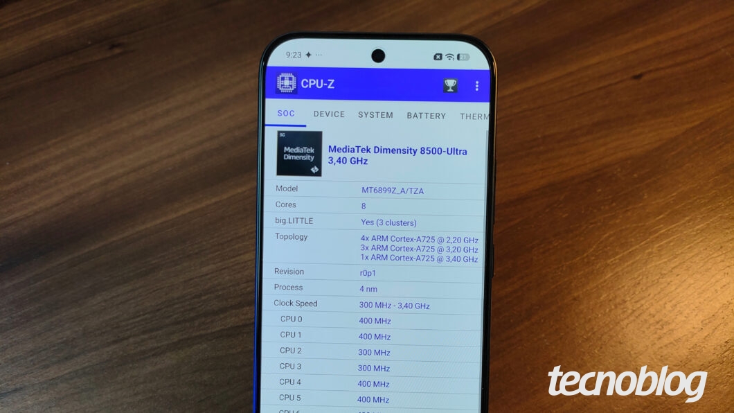 Tela do Xiaomi 17T no CPU-Z