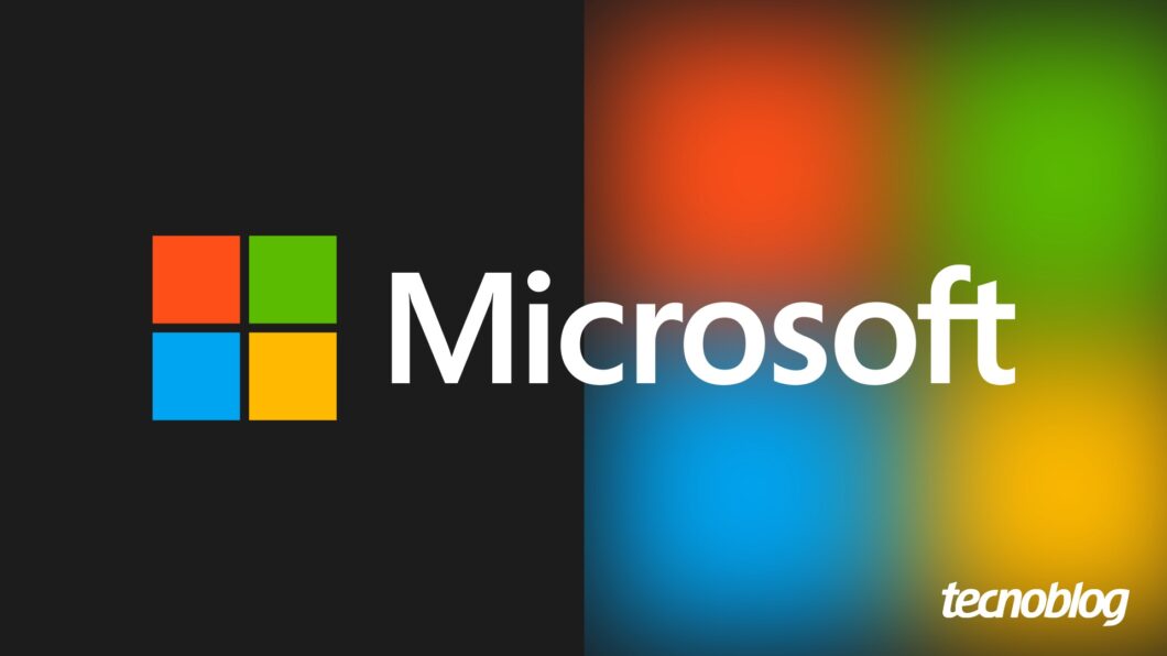 Arte com o logo da Microsoft ao centro. Na parte inferior direita, o logotipo do "tecnoblog" é visível.