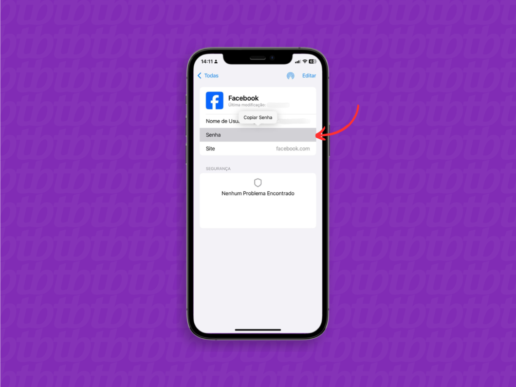 Verificando a senha salva no iPhone