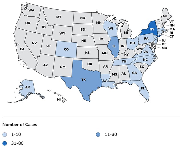 Cyclosporiasis cases map