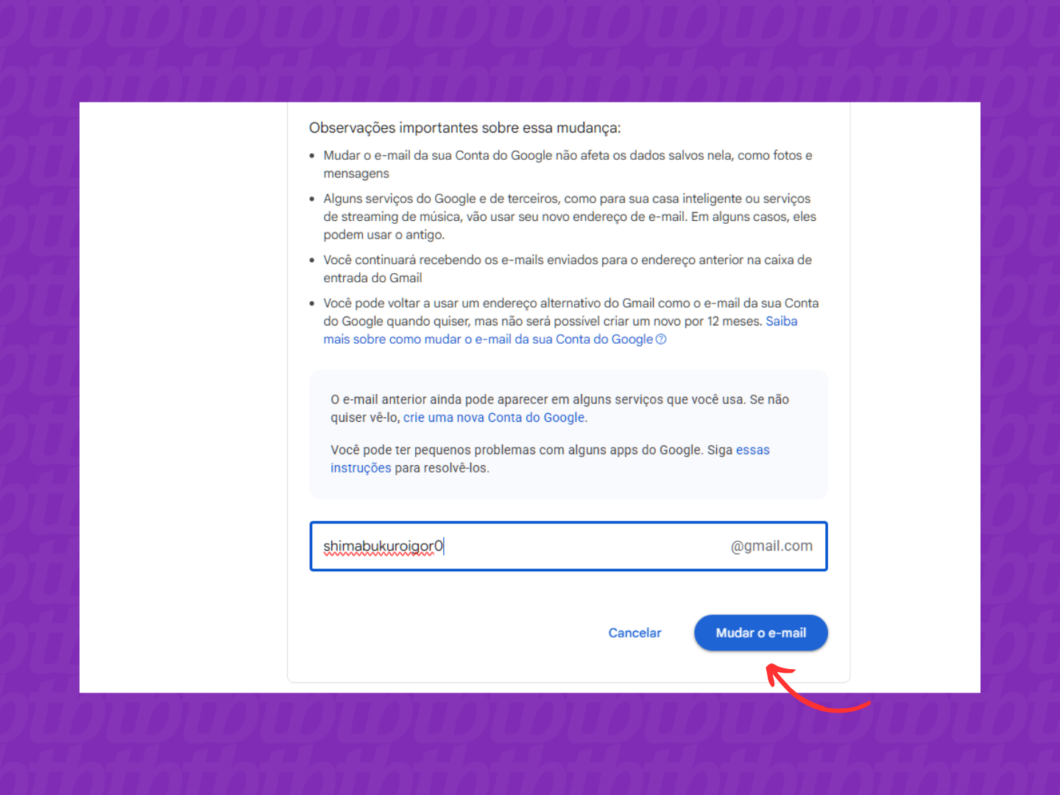 Alterando o e-mail da Conta Google