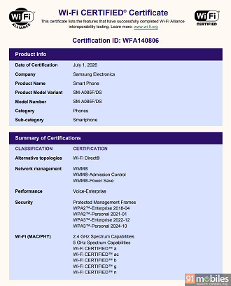 Certificação do Galaxy A08 Certificação do Galaxy A08
