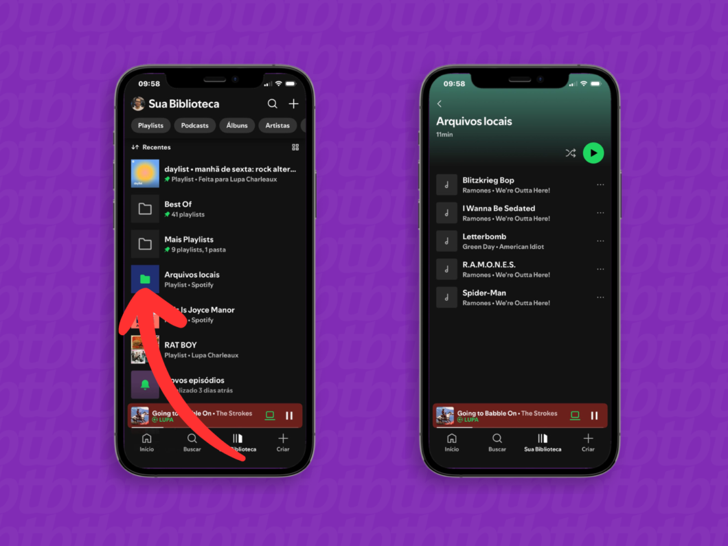 Acessando a pasta “Arquivos locais” no Spotify para ouvir músicas do armazenamento do dispositivo
