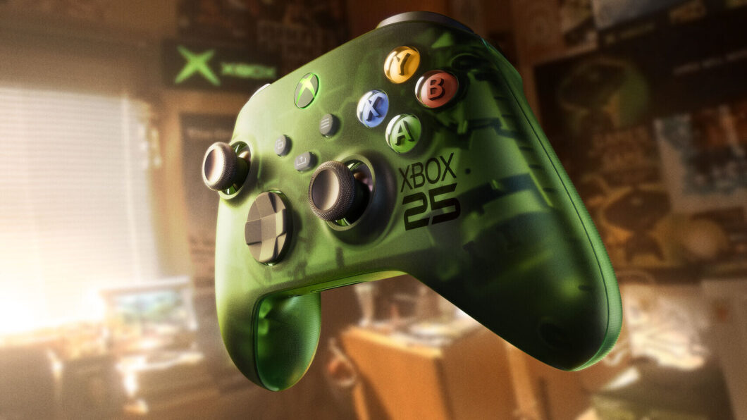 Controle verde translúcido do Xbox, especial de 25 anos 