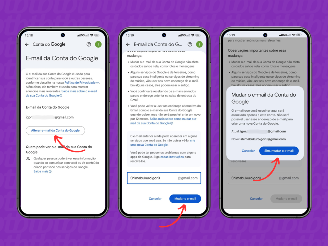 Trocando o e-mail da Conta Google