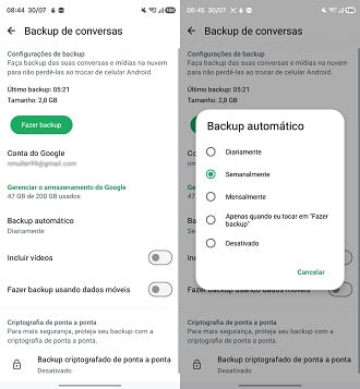 Desativar o Bakcup diário Desativar o Bakcup diário