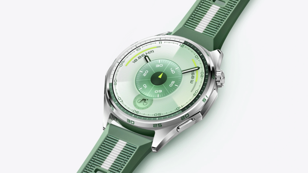 Huawei Watch GT 6 exibindo mostradores e indicadores, com foco em recursos para ciclismo e exercícios