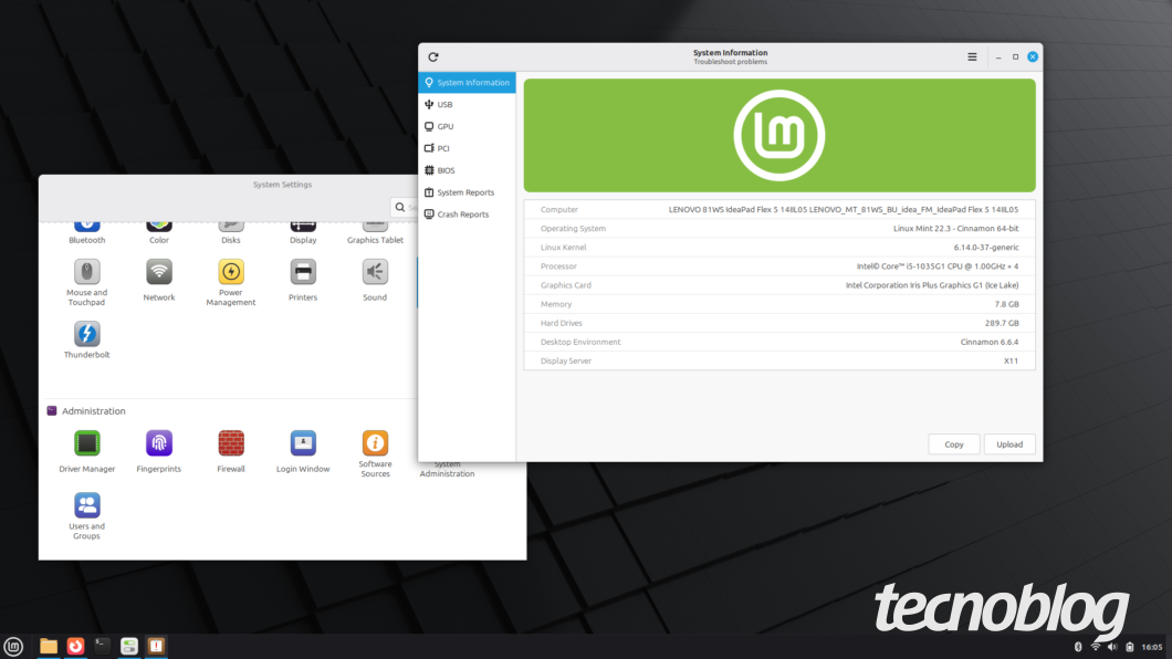 Tela de informações do sistema no Linux Mint 22.3