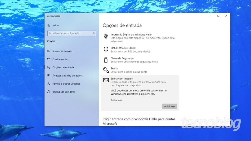 No Windows 10, o Modo Senha com Imagem segue ativo