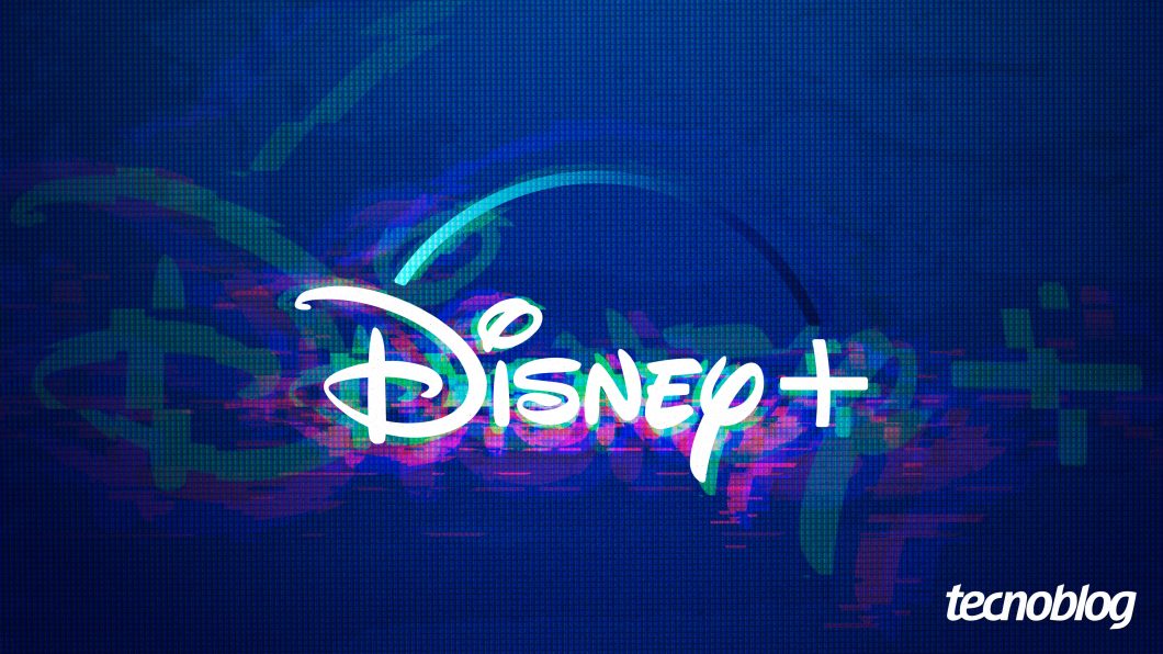Logo do serviço Disney+ e fundo com efeito de falha