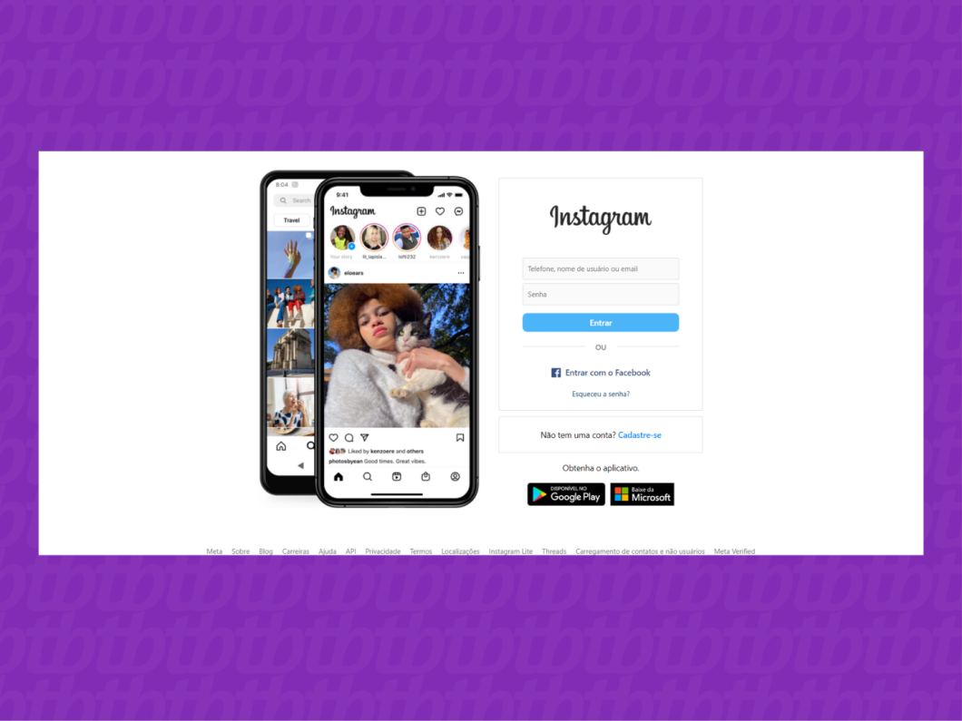 Captura de tela do navegador Google Chrome mostra a tela inicial do Instagram