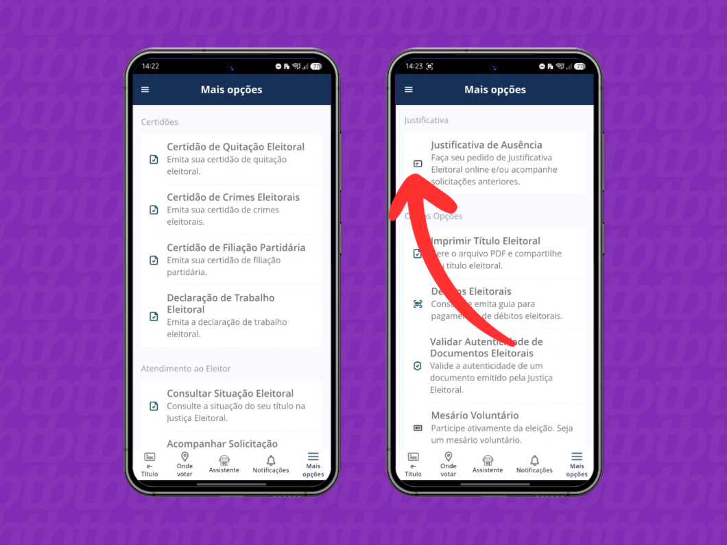 Abrindo a opção "Justificativa de ausência" (imagem: Lupa Charleaux/Tecnoblog)