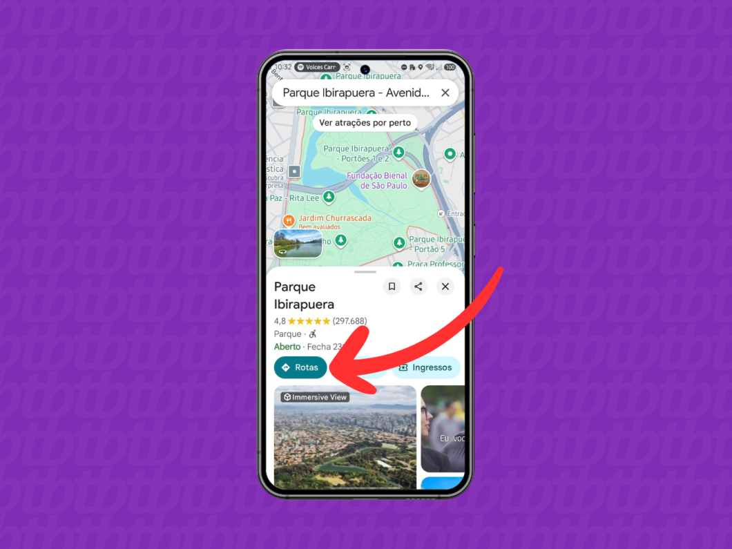 Abrindo a opção "Rotas" (imagem: Lupa Charleaux/Tecnoblog)