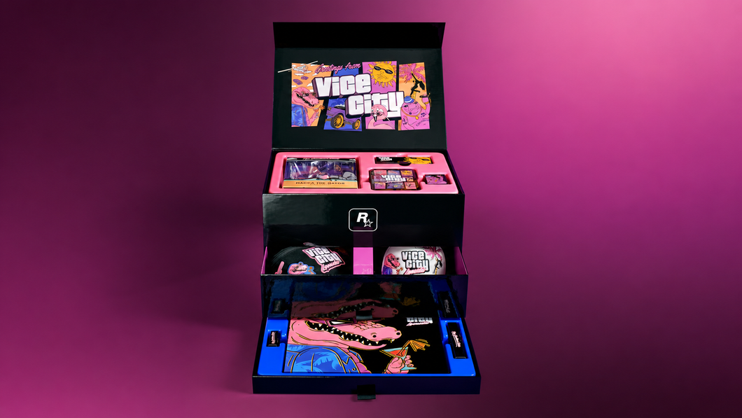 Imagem promocional mostra a caixa de colecionador do jogo GTA 6, com itens exclusivos da edição 
