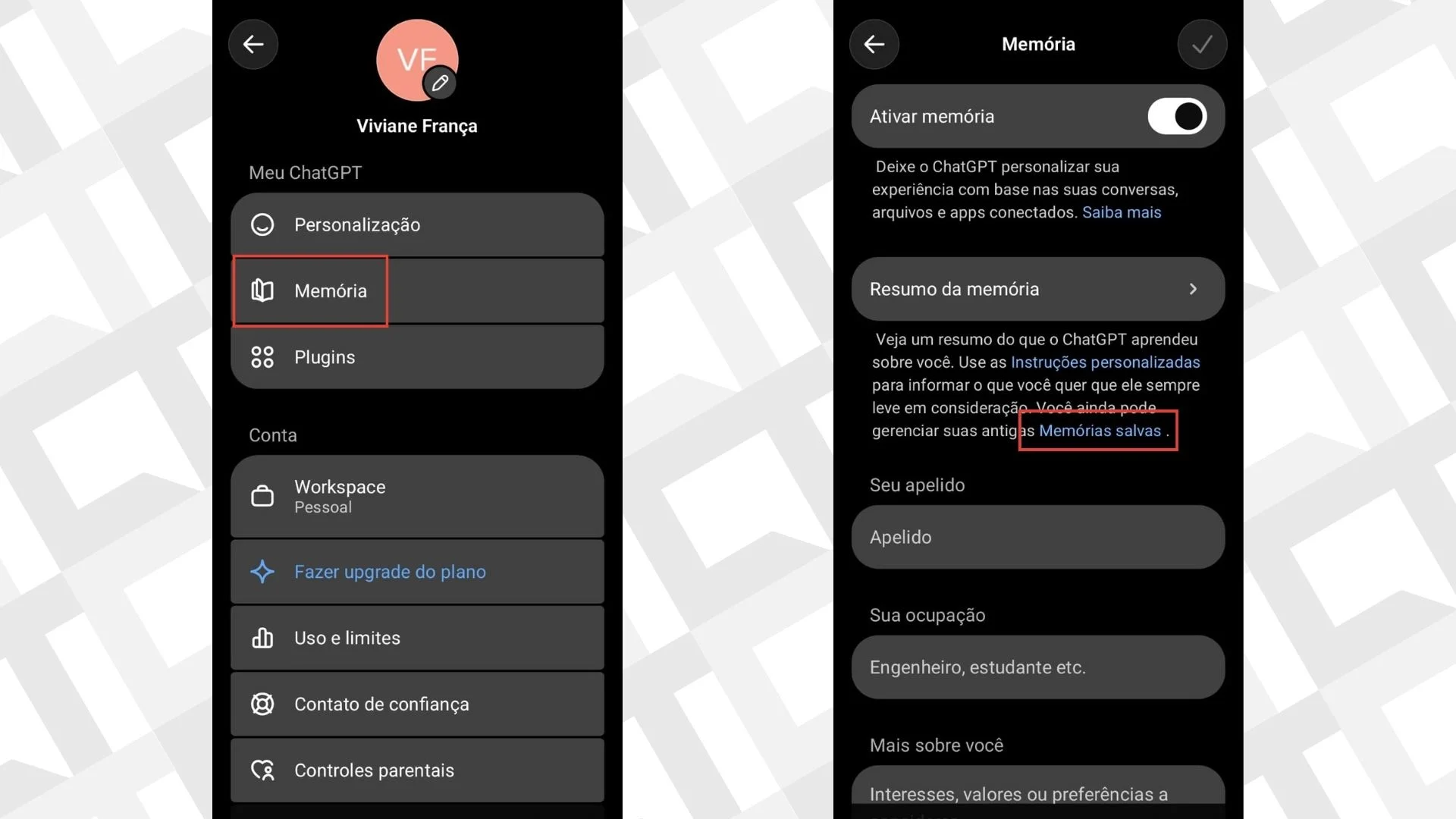 Editar informações da imagem memórias antigas - celular - ChatGPT