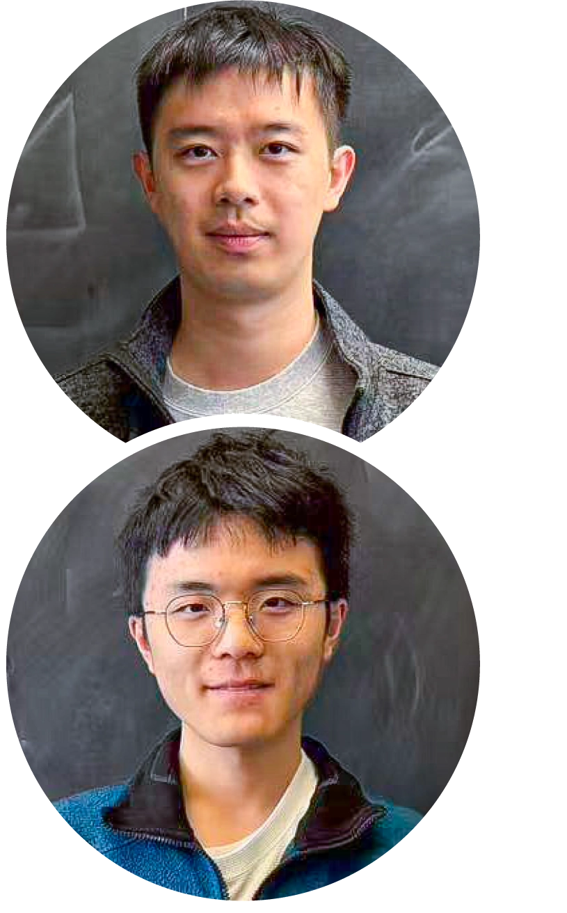 Side-by-side photos of two men standing in front of blackboards.