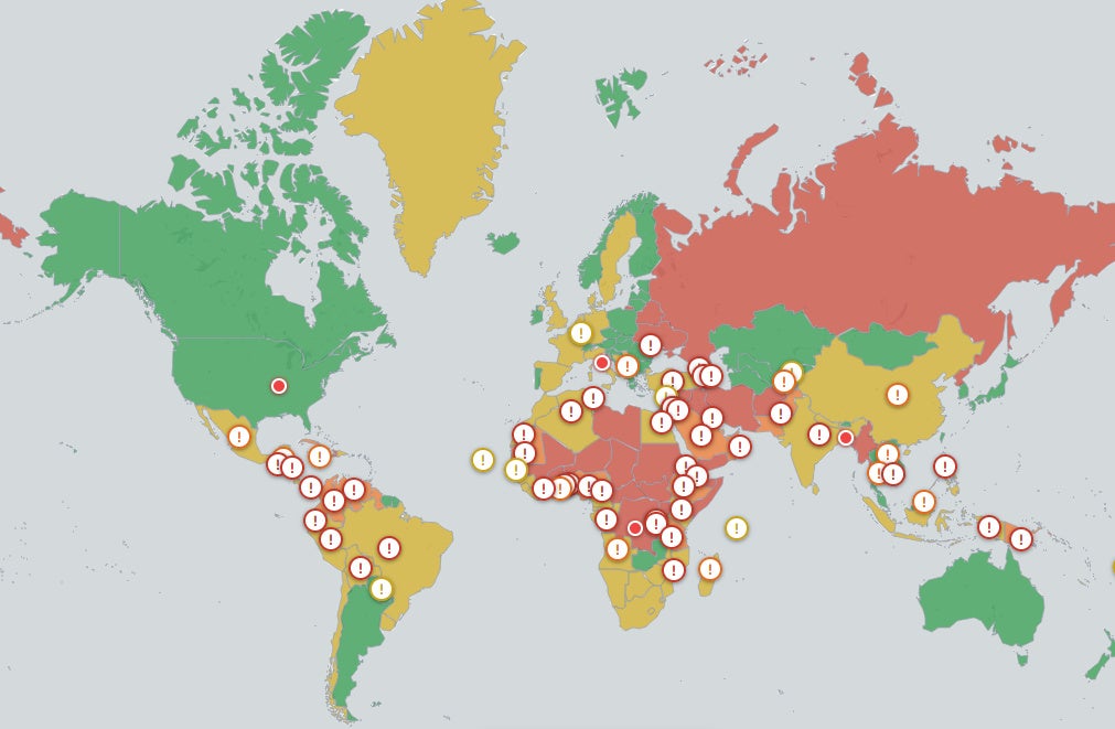 Live-Karte: Travel Risk Map zeigt Gefahren in Echtzeit